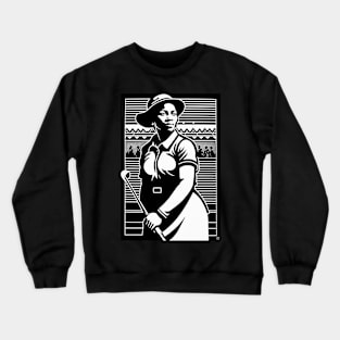 Woman Golfer Woodblock Print Crewneck Sweatshirt